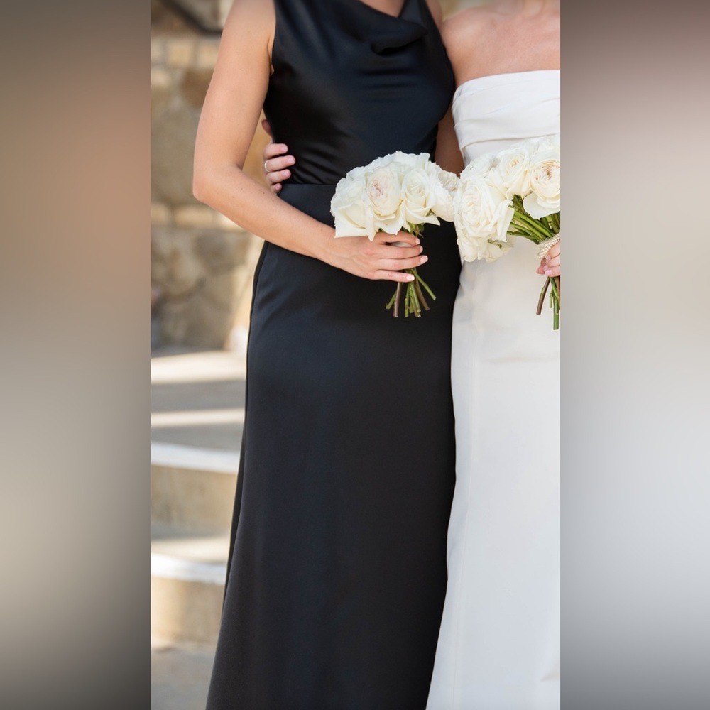 Long black double lined Amsale bridesmaid dress